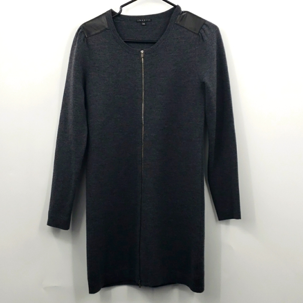 Theory black zip front Dress Gray Wool Glorine Eloquence Lamb Leather medium